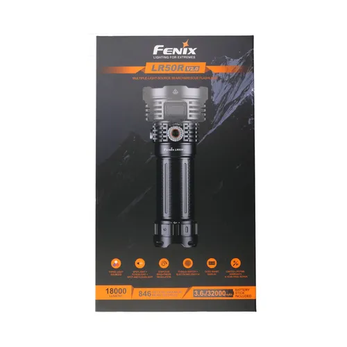 Fenix LR50R V2.0 LED Taschenlampe – 18.000 Lumen, 846 m, Rotlicht & UV-Licht, Schwarz