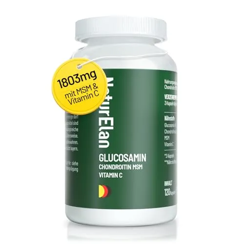Glucosamin Chondroitin hochdosiert -1803mg Glucosamin pro Tagesdosis mit MSM & Vitamin C, Laborgeprüft, ohne Zusätze, 120 Kapseln, in Deutschland Produziert