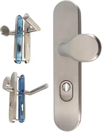 Edelstahl Wohnungstür Schutzbeschlag 1595 CN-Form WE-72 mm mit ZA Türdrücker - Türsicherungen mit robustem Edelstahl-Schutzbeschlag, ideal für maximale Sicherheit und Langlebigkeit, Schlossmaß 72 mm für einfache Installation.