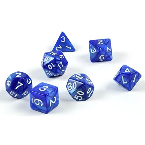 shibby 7 polyedrische Würfel für Rollen- und Tabletopspiele in blau mit Beutel