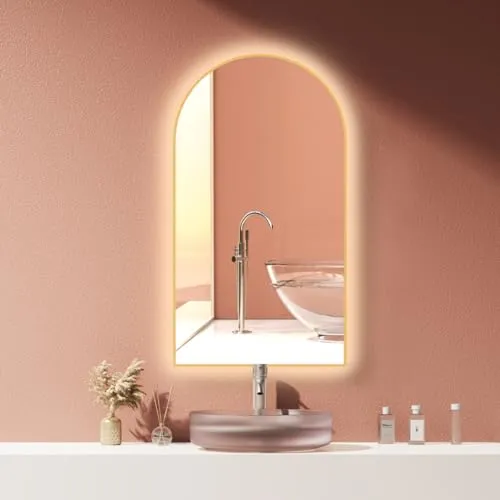 HOKO® LED Badspiegel San Diego 50x90 cm mit Goldrahmen - Badspiegel mit Antibeschlag-Funktion und stufenlos wechselbarer Lichtfarbe, ideal für feuchte Badezimmer und einfache Montage.