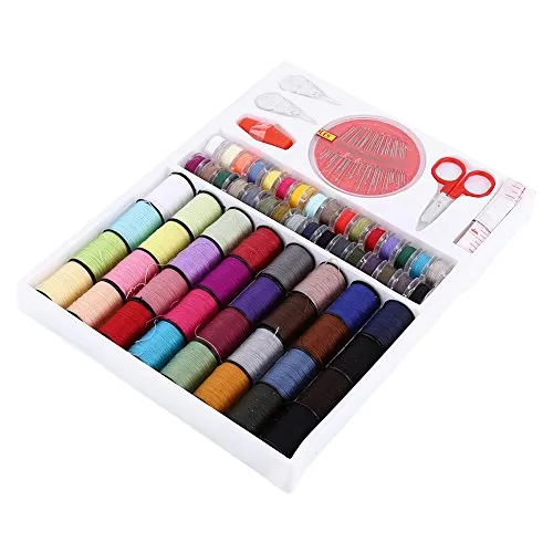 Tragbares Mini Nähset Nähmaschinenfaden (64 Rollen) + Schere + Lineal + Nadel Home Travel Kleidungsfixes mit Etui DIY Nähzubehör Nähzubehör