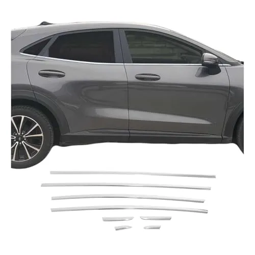 OMAC Zierleisten-Aufkleber für Ford Puma 2019-2025, Edelstahl Silber 8 tlg - Hochwertige Edelstahl-Autoaufkleber für perfekten Schutz und stilvolles Design. Langlebig, rostbeständig und einfach zu installieren – ideal für Kratzschutz und Aufwertung Ihres Fahrzeugs.