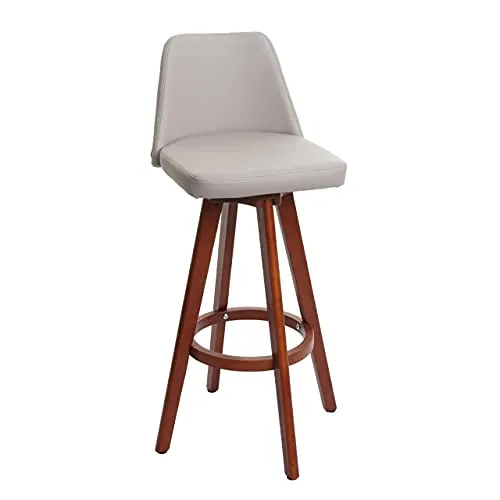 PROREGAL Barhocker drehbar mit Lehne 72cm – Taupe Holz Kunstleder - Drehbarer Barhocker mit 360° Bewegungsfreiheit. Bequeme Polsterung und stabile Ausführung für sicheren Stand. Mit Fußablage und Rückenlehne für entspanntes Sitzen – ideal für Küche oder Bar.