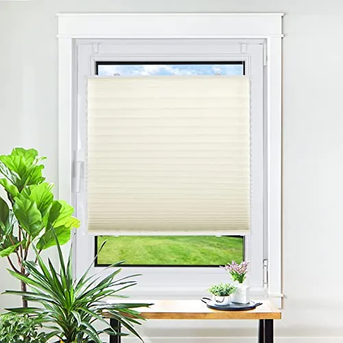 Homland Plissee ohne Bohren Klemmfix Beige 120 x 50 cm(LxB), Plissees für Fenster und Tür, Jalousie Easyfix Plisseerollo mit Klemmträger Sonnenschutz und Sichtschutz lichtdurchlässig Rollo