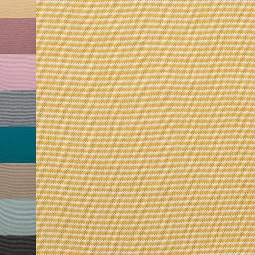MAGAM-Stoffe Anni Ringel Bündchenstoff Feinstrick Oeko-Tex Meterware 50cm (1mm gelb weiß)