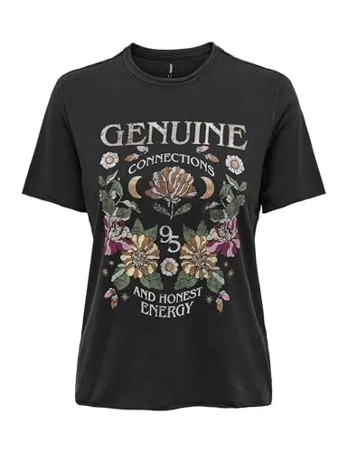 ONLY Damen ONLLUCY REG S/S JRS NOOS Top, Black/Print:Genuine,M