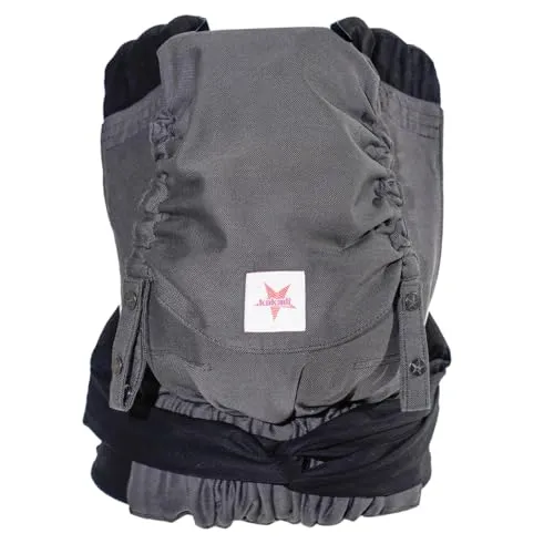 KOKADI Babytrage TaiTai - 3 Tragepositionen - ab Geburt bis 15kg - sichere Tragehilfe aus Bio-Baumwolle für Neugeborene - ergonomisch, mitwachsend und einfach - Just Mr. Grey