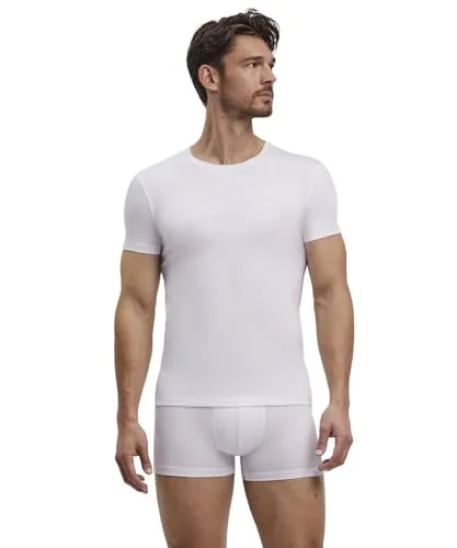 FALKE Herren Unterwäsche Daily Comfort Multipack Rundhals T-Shirts, 2 Stück, Weiß - Diese hochwertigen T-Shirts im Doppelpack aus luxuriöser Baumwolle bieten den ganzen Tag über ein angenehmes Tragegefühl. Flache Nähte und eine körpernahe Passform sorgen für Komfort im Business und Alltag.