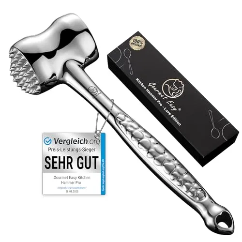 Edelstahl Fleischklopfer - Doppelseitiger Schnitzelklopfer mit 5 Jahren Garantie - Fleischhämmer & Fleischklopfer: Der korrosionsbeständige Edelstahl Fleischhammer ist spülmaschinenfest und ideal für zarte Schnitzel und Steaks. Perfektes Geschenk mit Herz-Design.
