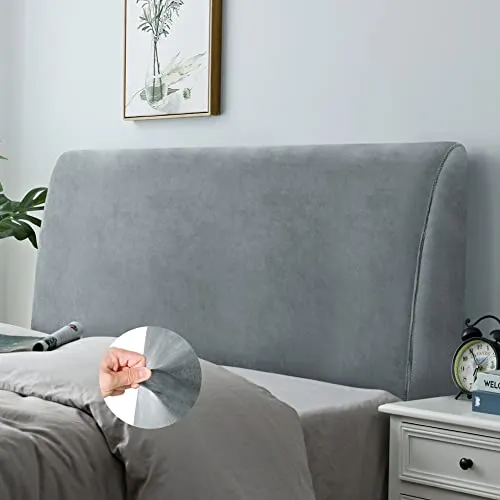 DUJUIKE Bett Kopfteil Bezug, Bettkopfteil Hussen, Weicher Strecken Samtstoff Staubdicht, Staubdichte Schutzhülle für gepolsterte Schlafzimmer Kopfteil (Hellgrau, 150-170 cm(Queen))