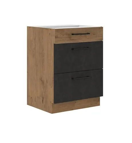 Vigo Unterschrank 60 cm Eiche Lancelot Matera Grau - Einbauküchen-Komponenten mit Vollauszug und Soft-Close für leises Schließen, ideal für moderne Küchen.