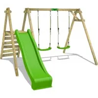 FATMOOSE Doppelschaukel JollyJack mit Rutsche und Kletterleiter - Doppelschaukeln aus Holz mit Wellenrutsche und Kletterleiter, ideal für den Garten – hohe Sicherheit und langlebige Qualität, designed in Deutschland.