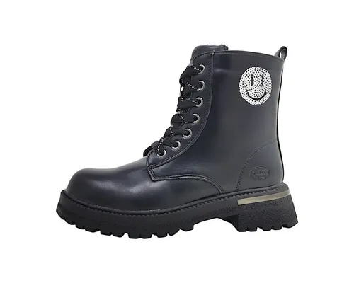 Dockers Mädchen Schnürstiefeletten - Coole Combat Boots in Schwarz - Wanderschuhe mit stabiler Laufsohle, praktischem Innenreißverschluss und schimmernder Pailettenapplikation - der perfekte Hingucker für Mädels!