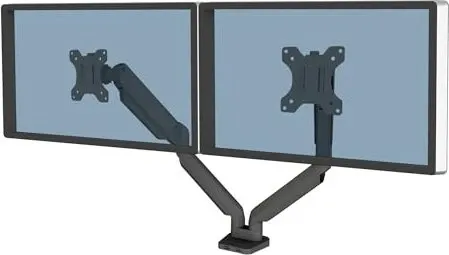 Fellowes Platinum Series Dual Monitor Arm - Schwarz - Monitor-Halterung für 2 Bildschirme, höhenverstellbar bis 41.5 cm, ideal für ergonomisches Arbeiten und mehr Platz auf dem Schreibtisch.