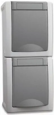 HHG 90591086-DE Schuko Steckdose 2fach senkrecht, Pacific, Grau