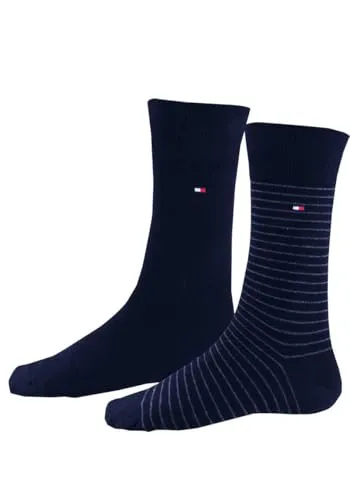 Tommy Hilfiger Herrensocken Doppelpack Uni/Ringel blau Größe 43-46