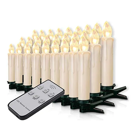 Forever Speed 20-60er Weinachten LED Kerzen Weihnachtsbeleuchtung Lichterkette Kerzen kabellos Weihnachtskerzen Weihnachtsbaum Kerzen mit Fernbedienung kabellos Baumkerzen(milchweisse Hülle, 30er)