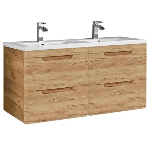 Lomadox Waschtisch LUTON-56-CRAFT in Wotan Eiche - Eleganter Waschtisch mit 121 cm Keramikbecken und Softclose-Systemen für komfortable Nutzung. Ideal für moderne Badezimmer und harmonisches Design.