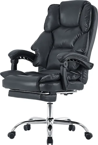 Ergonomischer Bürostuhl mit Fußstütze und 3-Punkt-Armlehnen - Bürostuhl in Lederoptik mit verstellbarer Rückenlehne und ausziehbarer Fußstütze für optimale Entspannung und gesunde Sitzhaltung. Ideal für Home Office und Büro.