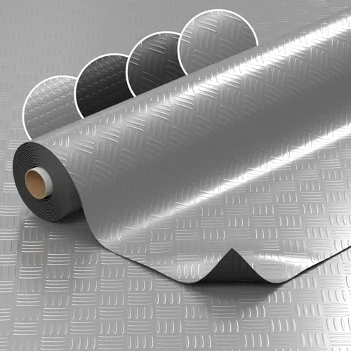 PVC Bodenbelag Meterware Noppen 1mm - Rutschfeste Antirutschmatte in Silber - PVC-Bodenbelag, 1mm dick, rutschfest und pflegeleicht, ideal für Industrie und Gewerbe, sorgt für Trittsicherheit in stark frequentierten Bereichen.