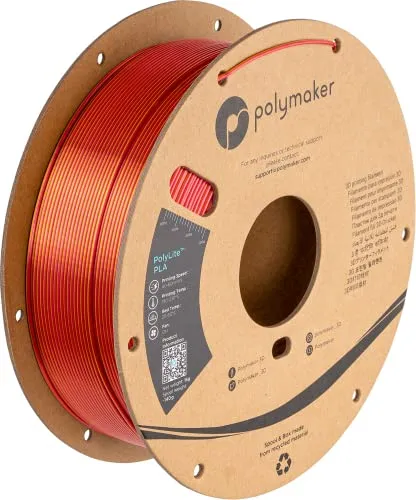 Polymaker PA03030 Dual Silk Filament PLA-Seide Mehrfarbig 1.75 mm - 3D Drucker Filament, erzeugt beeindruckende, seidig glänzende Drucke in zwei Farben und sorgt für kreative Projekte mit einem einzigartigen Look.
