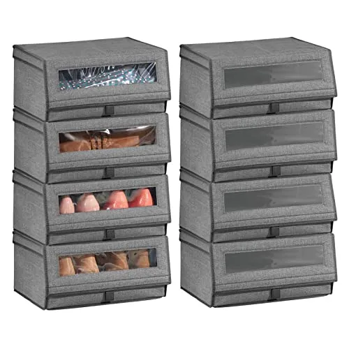mDesign Schuhaufbewahrungssystem - 8er Schuhbox Set - Praktisches 8er Set Schuhboxen zum Schutz Ihrer Schuhe vor Staub. Stapelbar und mit transparentem Fenster für schnellen Zugriff. Ideal für platzsparende Aufbewahrung im Flur oder Schlafzimmer.