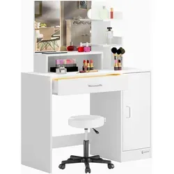 DeubaXXL Schminktisch Jocelyn Weiß 140x90x40cm inkl. Rollhocker - Schminktisch mit beleuchteter Schublade und Stauraum, ideal für Ihr Schlafzimmer oder Badezimmer. Der raffinierte Distanzsensor sorgt für müheloses Finden Ihrer Beauty Produkte.