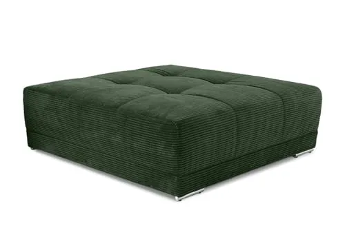 XXL-Hocker 120 x 120 cm mit Federkernpolsterung - Hocker für Wohnzimmer mit hochwertiger Federkernpolsterung für optimalen Sitzkomfort. Trendiger Cord-Bezug in Grün, perfekt als Ergänzung zum Big Sofa!