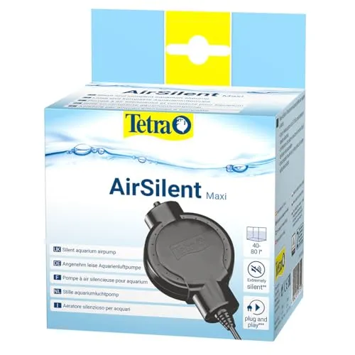 Tetra AirSilent Maxi - leise Aquarium Luftpumpe, nur 35 dB für ruhige Wohnräume, Komplettset mit Ausstömerstein und Rückschlagventil