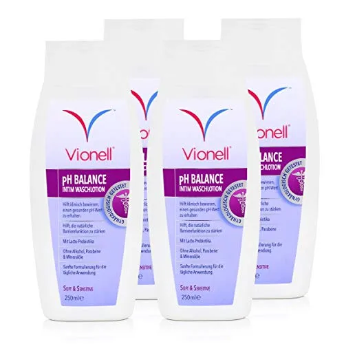Vionell Intim Waschlotion pH Balance Soft & Sensitive 250ml (4er Pack) - Sanfte Intim-Pflege mit pH-Balance für den täglichen Gebrauch. Unterstützt die natürliche Barrierefunktion und reinigt schonend. Ideal bei besonderen Lebensumständen.