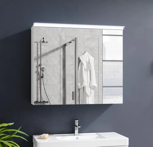 FOUR Spiegelschrank Bad mit LED-Beleuchtung - Weiß, 80 x 68 x 23 cm - Der FOUR Spiegelschrank begeistert mit modernem Design und praktischer LED-Beleuchtung. Viel Stauraum für Pflegeprodukte und einfache Montage machen ihn zum idealen Badmöbel.
