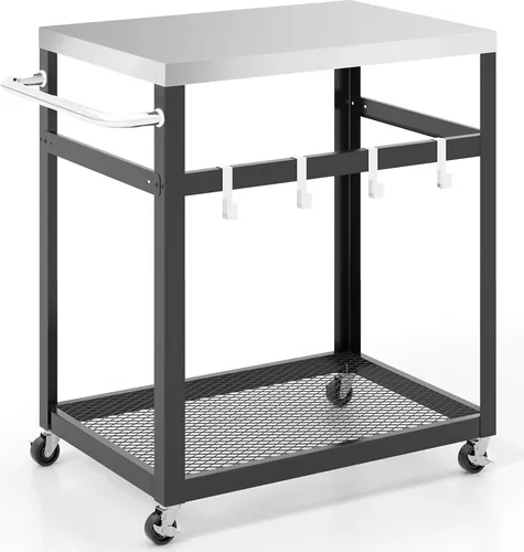 GOPLUS Grillwagen mit Edelstahl-Tischplatte – Multifunktionaler Beistellwagen für Garten und BBQ - Dieser Grillwagen bietet mit 2 Ebenen und einem stabilen Edelstahl-Tisch viel Platz für Ihre Grillutensilien. Die flexiblen Räder ermöglichen eine mühelose Bewegung, ideal für Gartenpartys und Outdoor-Kochen.