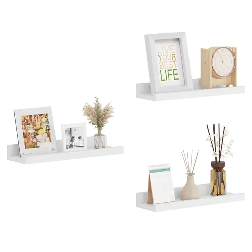 EUGAD 3er Set Wandregal Schweberegal Wandboard ‎60x12x5cm Weiß Holz Fotoleiste