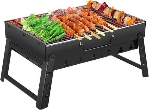 BBQ Barbecue Grill, Tragbarer Klappkohlegrill Schreibtisch Tischplatte Outdoor Edelstahl Smoker BBQ für Picknick Garten Terrasse Camping Reisen