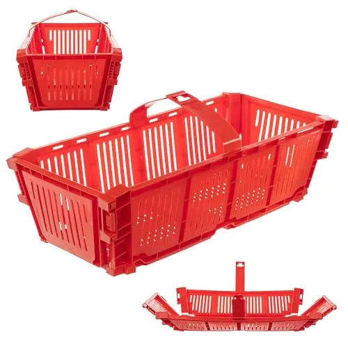 KADAX Erntekorb aus Kunststoff 40x18x11,5 cm, Klappbarer Erdbeerkorb, Obstkörbchen mit Griff, Erdbeerkörbchen zum Obstsammeln, Rechteckiger Obstkorb (Rot)