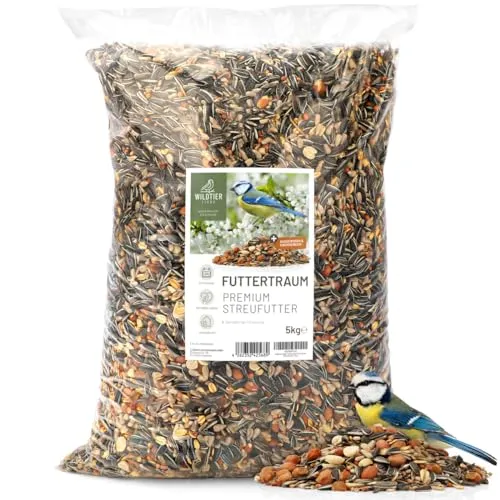Futtertraum Premium Streufutter 5kg für Wildvögel - Weizenfrei - Vogelfutter für eine nährstoffreiche Ernährung ohne Füllstoffe, ideal für alle Jahreszeiten und zieht eine Vielzahl von Vögeln an.