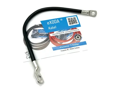 eXODA 25 mm2 M8 M10 Batteriekabel, Schwarz, (30 cm), 99% Kupfer
