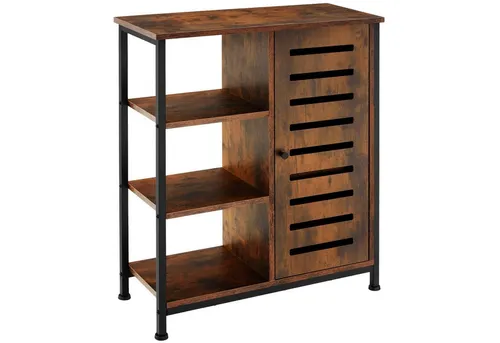 TecTake Sideboard 71x32x82cm - Rustikales Industrial Design - Kommode im Industrie-Stil mit großer Ablage und drei offenen Fächern, ideal für platzsparende Aufbewahrung und rustikalen Akzent in Deinem Zuhause.