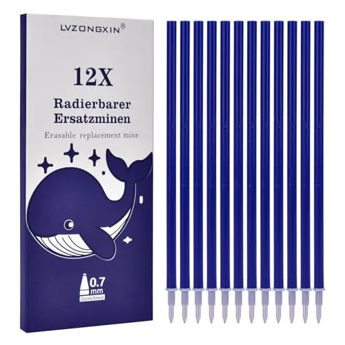 LVZONGXIN Ersatzminen, Kompatibel Mit Legami, [ Blau, 12er], Spitze 0,7mm,Höhe 13 cm, Radierbare Tintenrolle (BLAU0, 12)