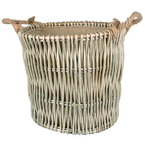 Korb Weide rund 2 Seilgriffe innen grau weiß Ø 42