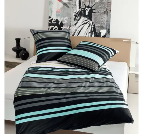 Janine Bettwäsche J.D. 8464 02 Aqua Graphit, 2-teilig von Janine