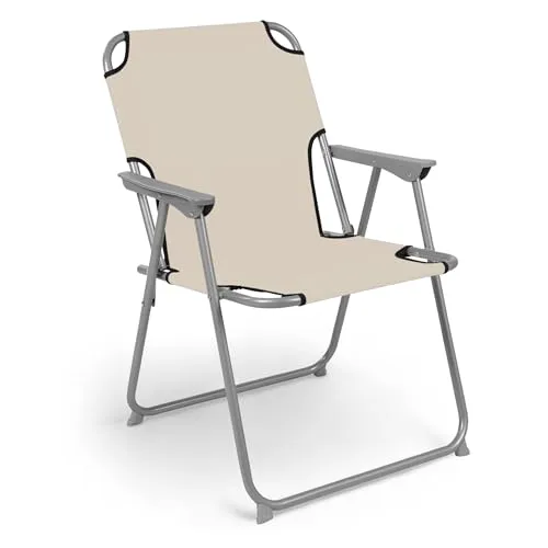 Spetebo Piccolo Campingstuhl - beige - klassischer Gartenstuhl zum Zusammenklappen - Camping Garten Angel Stand Falt Klapp Stuhl