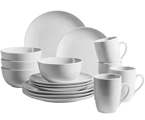 MÄSER Kombiservice 16-tlg, weiß, 931919 - Zeitloses Porzellangeschirr - 16-teiliges Kombiservice aus weißem Porzellan in schlichter Coupe-Form, spülmaschinen- und mikrowellengeeignet, ideal für Alltag und besondere Anlässe.