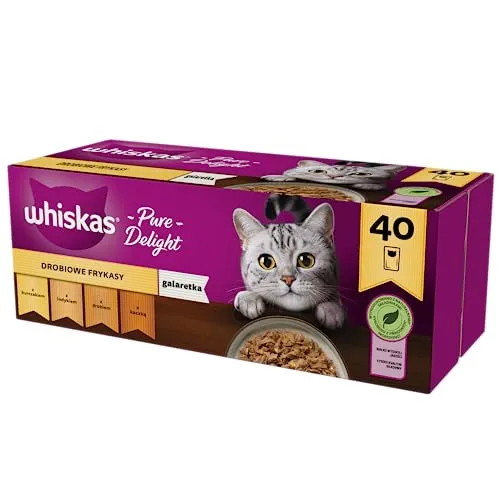 WHISKAS Adult 1+ Pure Delight - Katzennassfutter Multipack Geflügel Ragout in Gelee, 40 x 85g, natürlich und ohne künstliche Zusatzstoffe für puren Genuss
