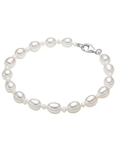 Valero Pearls Perlenarmband silber – Elegantes Schmuckstück aus Süßwasser-Zuchtperlen - Perlenarmband aus hochwertigem Sterling Silber mit außergewöhnlichem Design: Abwechselnde Potato- und runde Perlen in strahlendem Glanz, ideal für stilbewusste Damen.
