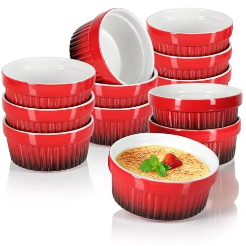 com-four® 12x Ragout Fin Schale - Ofenfeste Förmchen in rot - Creme Brulee Schälchen - Dessertschale mit je 250 ml - spülmaschinengeeignet