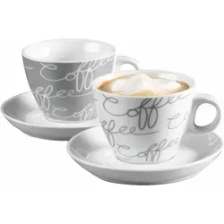 Ritzenhoff & Breker Cappuccinotasse Cornello Grey, Porzellan, 2 Tassen, 2 Untertassen weiß