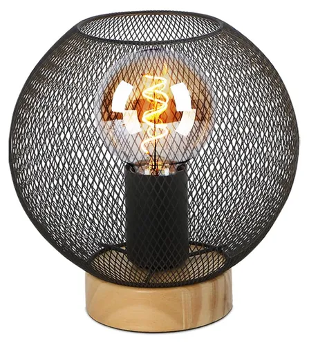 Vintage Tischlampe Holzleuchte mit Gitteroptik
