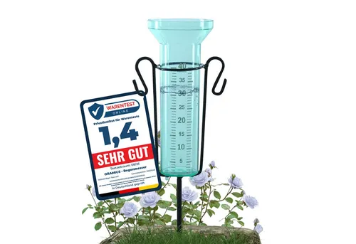 Oramics Regenmesser Erdspieß Metall 75cm Regenmengenmesser bis zu max. 40mm/m² Regenmesser (Wetterstation mit großer Skala, um Regenmenge zu messen)